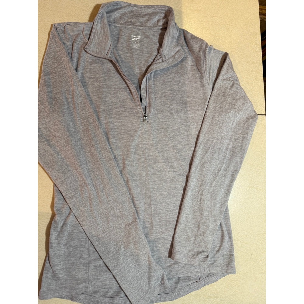 Reebok Womens Gray Heather Quarter Zip Pullover Long Sleeve Active Top Size M